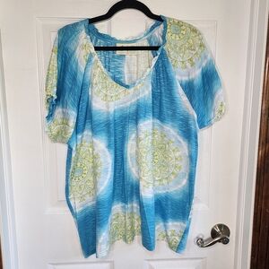 Caribbean Joe plus size turquoise blue short sleeve top Women's plus size 1X